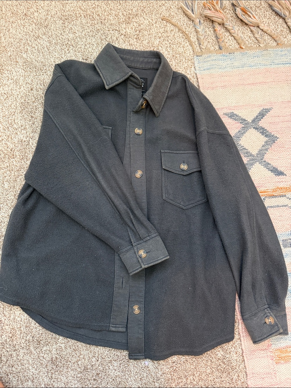 Charcoal/ faded black color Button-Up Fleece Shacket
